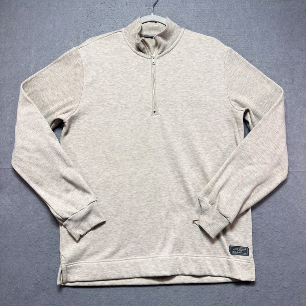 Eddie Bauer Mens Quarter‎ Zip Pullover Oatmeal Heather Fleece Lined Medium